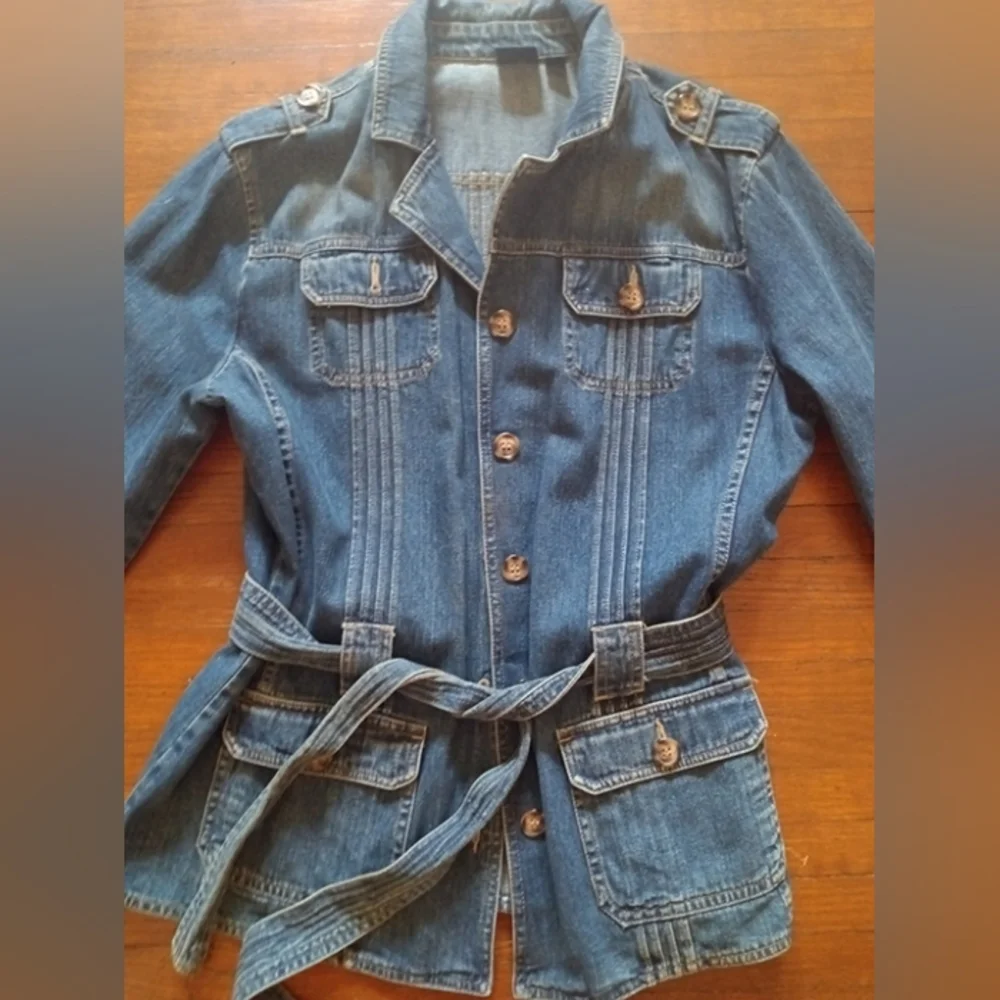 Sonoma Jean Jacket medium wash with tie Belt women's - Picture 2 of 6